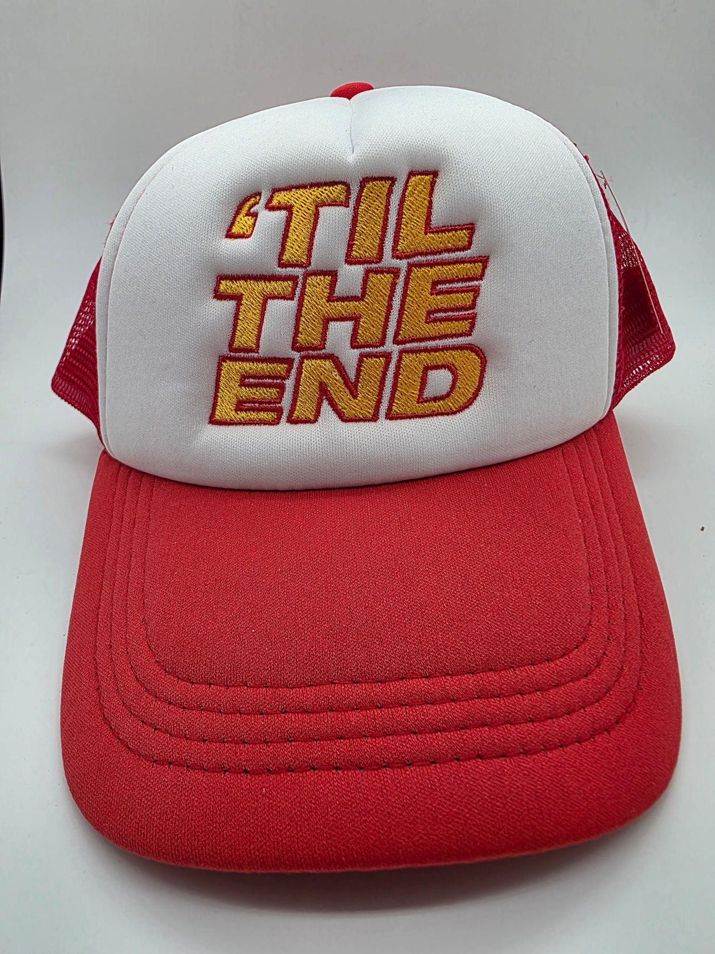 TIL THE END baseball cap trucker mesh style Wembley hat RED