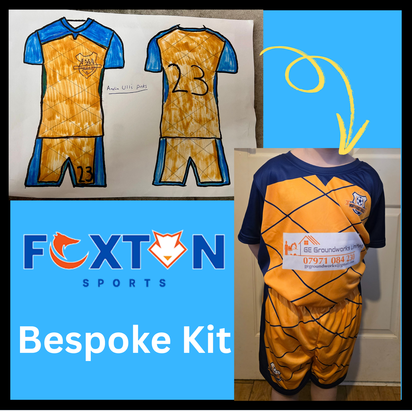 Fully bespoke/Fully designed match day kit (top, shorts & socks) 10 kits