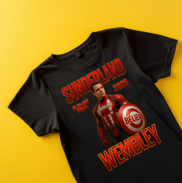 Sunderland marvel playoff final believe Wembley final black adult kids tshirt