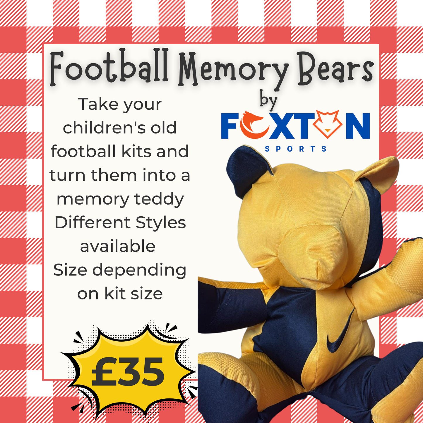 Keepsake Memory Teddy Bear, Football Shirt, Baby Clothing or Leavers Class of 2025, Uniform Bear,