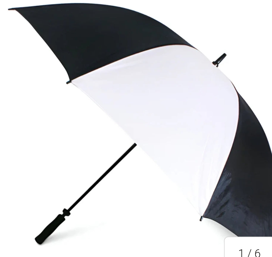 Umbrella - CLUB BADGE on white-  Large 60" Golf Umbrellas- BLACK/ WHITE RED/WHITE GREEN/WHITE  BLUE/WHITE