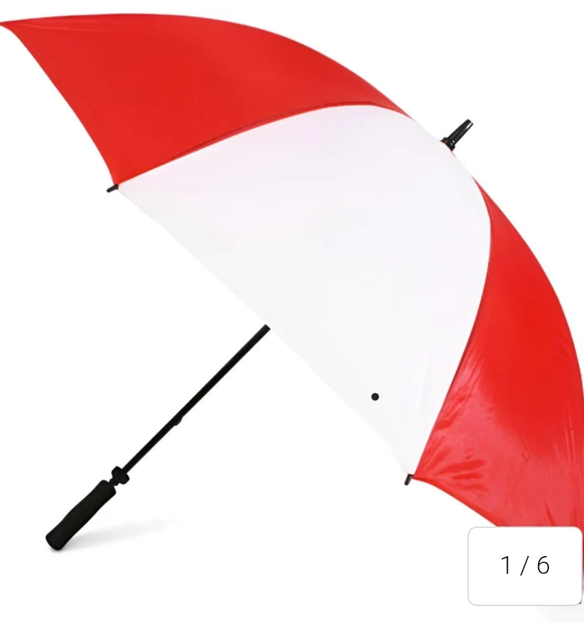 Umbrella - CLUB BADGE on white-  Large 60" Golf Umbrellas- BLACK/ WHITE RED/WHITE GREEN/WHITE  BLUE/WHITE